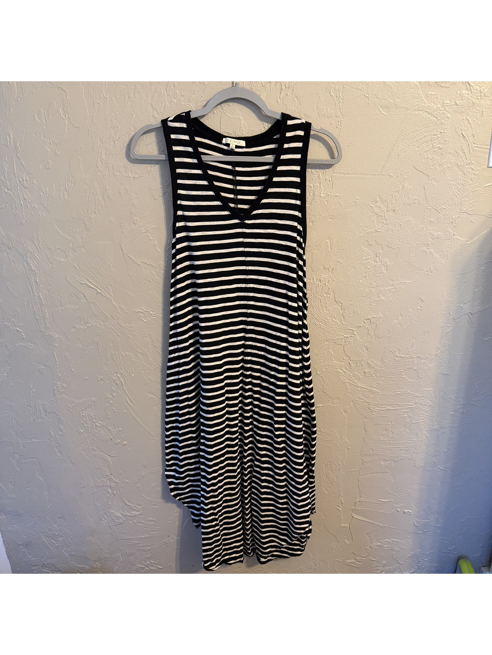 Z SUPPLY Women Small Black White Striped V-Neck High Low Tank Dress 100% Cotton